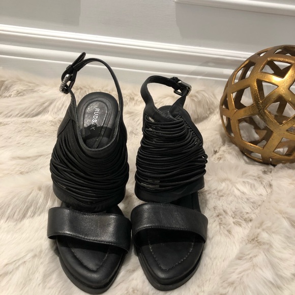 RUDSAK classy black leather heels peep toe - Picture 4 of 7